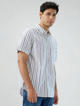 Men Shirt Stripe White Regular Fit