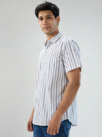 Men Shirt Stripe White Regular Fit