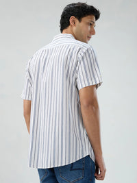 Men Shirt Stripe White Regular Fit