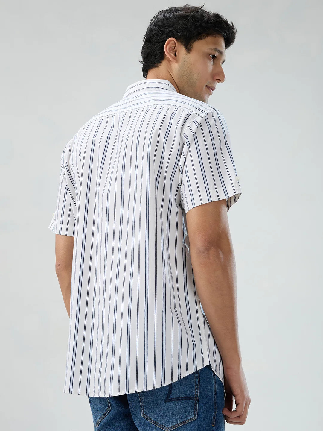 Men Shirt Stripe White Regular Fit