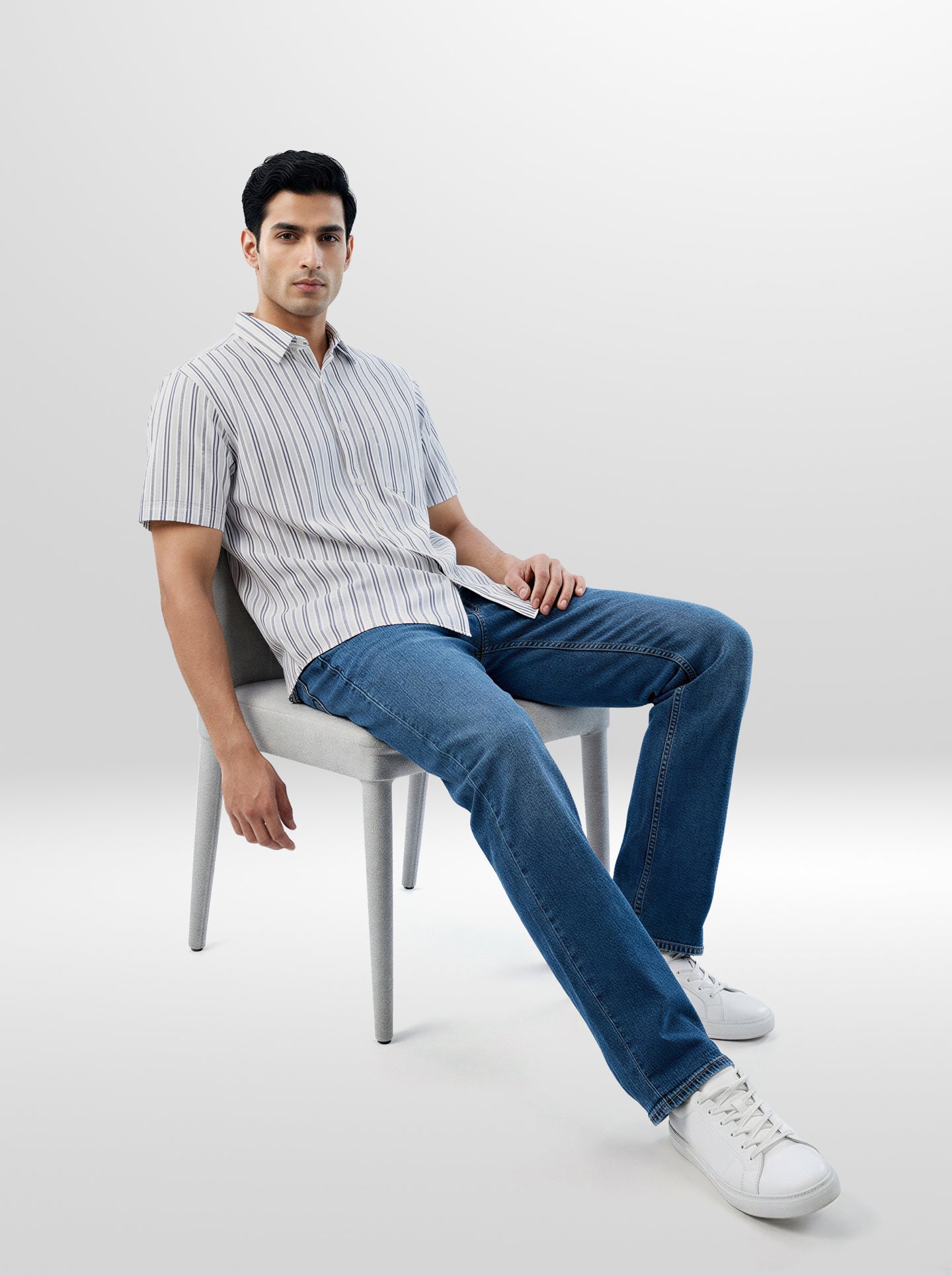 Men Shirt Stripe White Regular Fit