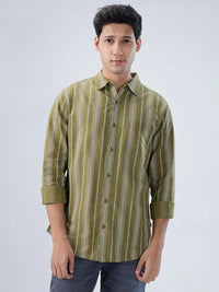 Men Shirt Stripe Green Regular Fit