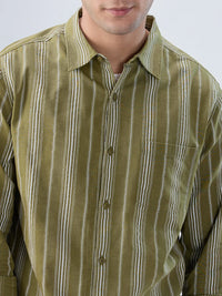 Men Shirt Stripe Green Regular Fit