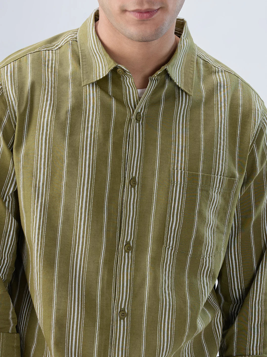 Men Shirt Stripe Green Regular Fit