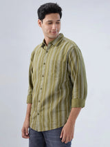 Men Shirt Stripe Green Regular Fit