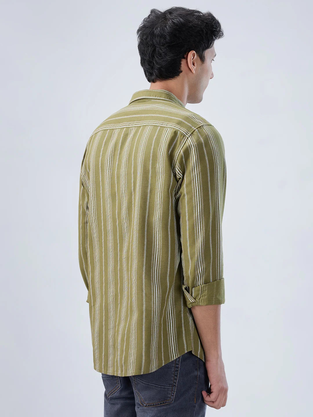 Men Shirt Stripe Green Regular Fit