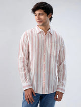 Men Shirt Stripe Off White Regular Fit