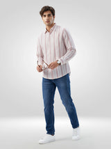 Men Shirt Stripe Off White Regular Fit