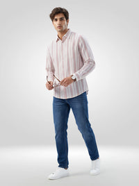 Men Shirt Stripe Off White Regular Fit