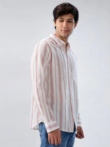 Men Shirt Stripe Off White Regular Fit