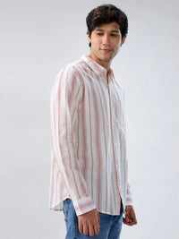 Men Shirt Stripe Off White Regular Fit