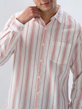 Men Shirt Stripe Off White Regular Fit