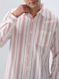 Men Shirt Stripe Off White Regular Fit