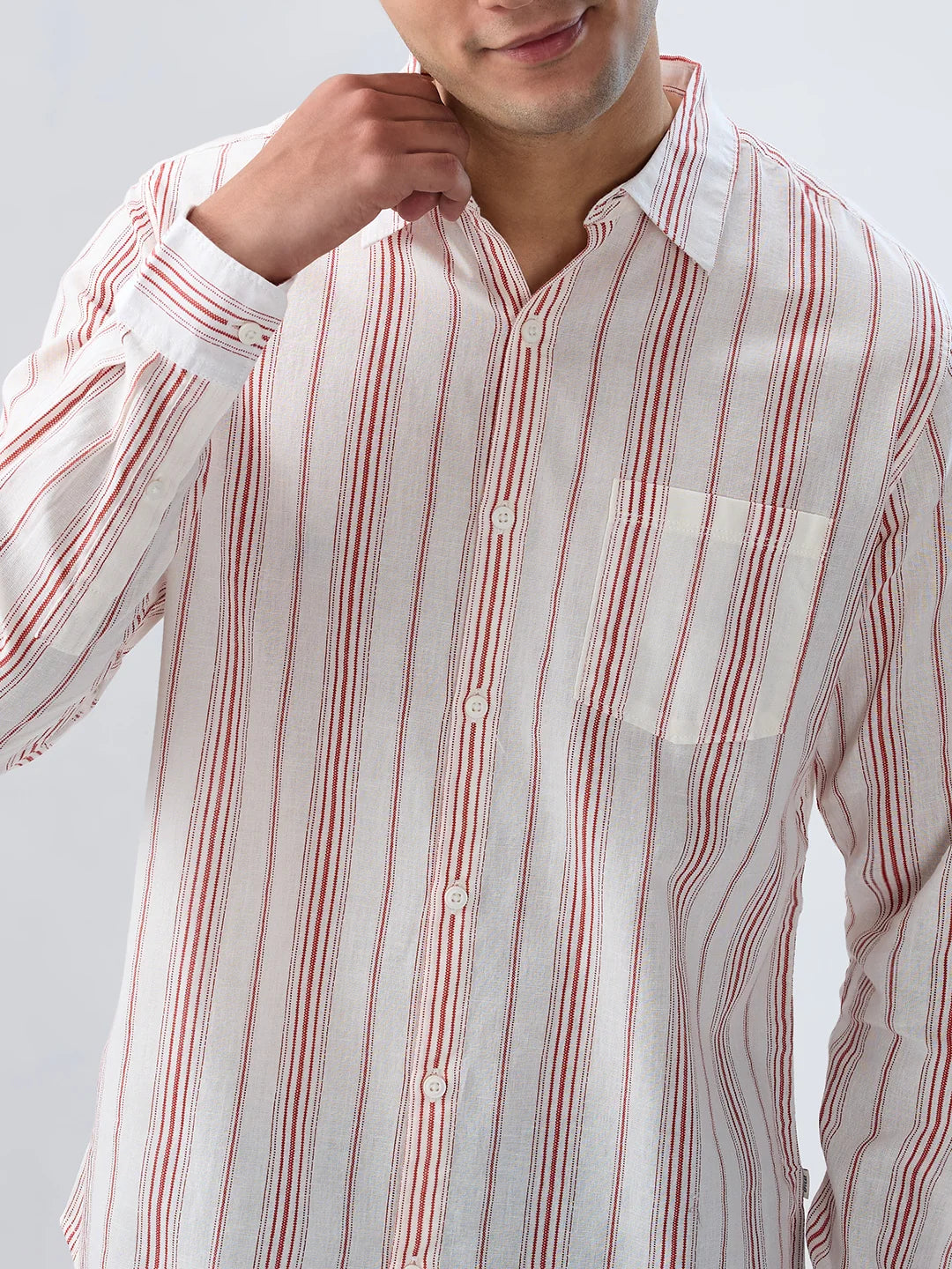 Men Shirt Stripe Off White Regular Fit