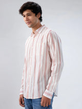 Men Shirt Stripe Off White Regular Fit