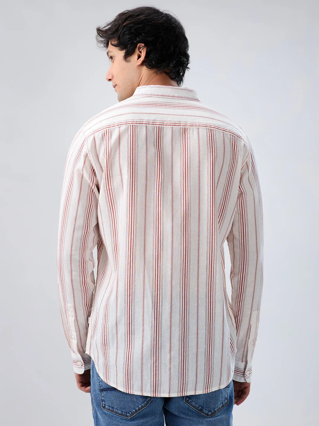 Men Shirt Stripe Off White Regular Fit