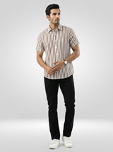 Men Shirt Stripe Brown Regular Fit
