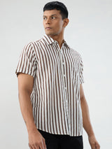 Men Shirt Stripe Brown Regular Fit