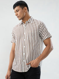 Men Shirt Stripe Brown Regular Fit