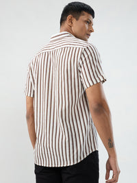 Men Shirt Stripe Brown Regular Fit