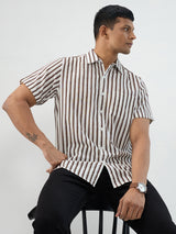 Men Shirt Stripe Brown Regular Fit