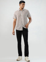 Men Shirt Stripe Brown Regular Fit