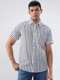 Men Shirt Stripe Navy Blue Regular Fit