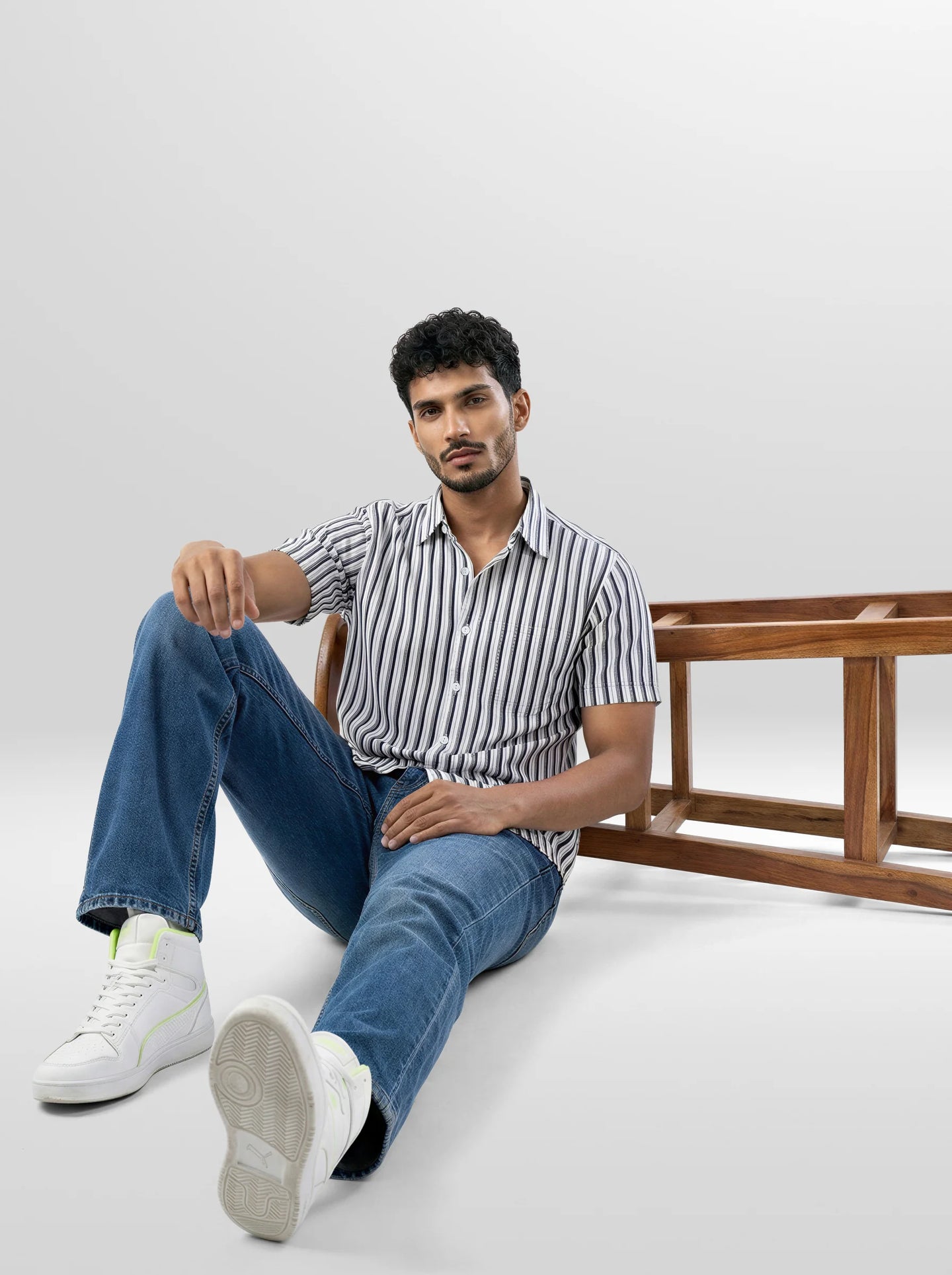 Men Shirt Stripe Navy Blue Regular Fit