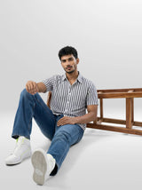 Men Shirt Stripe Navy Blue Regular Fit