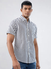 Men Shirt Stripe Navy Blue Regular Fit