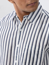 Men Shirt Stripe Navy Blue Regular Fit