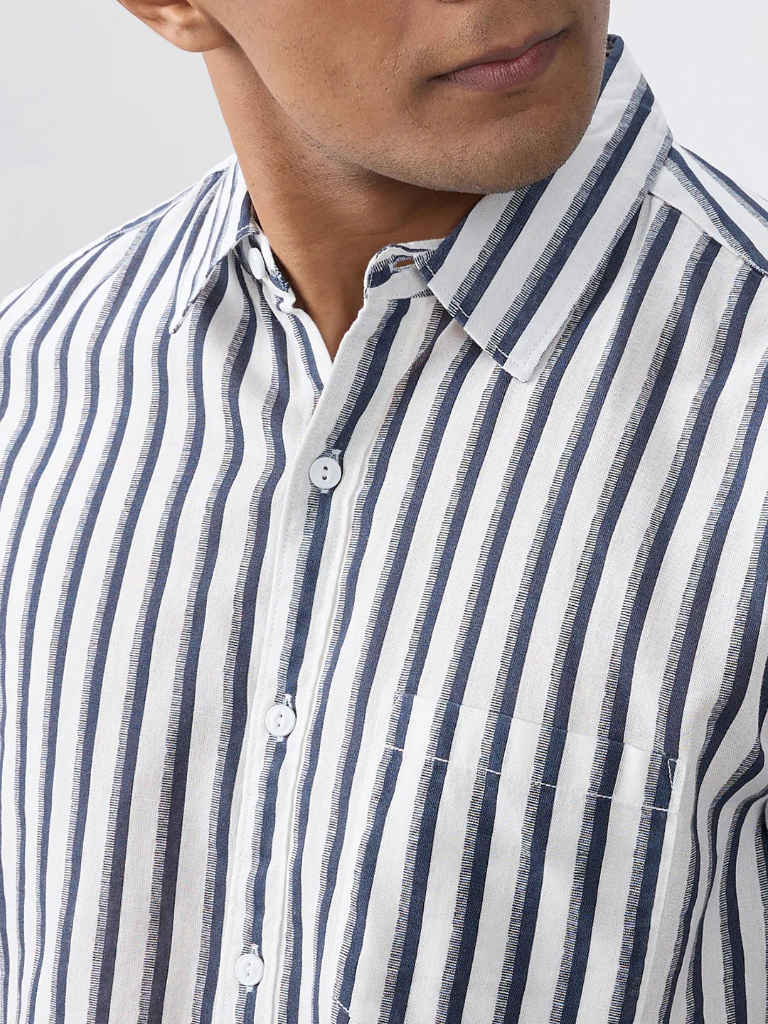 Men Shirt Stripe Navy Blue Regular Fit