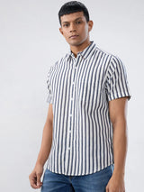 Men Shirt Stripe Navy Blue Regular Fit