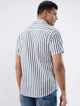 Men Shirt Stripe Navy Blue Regular Fit