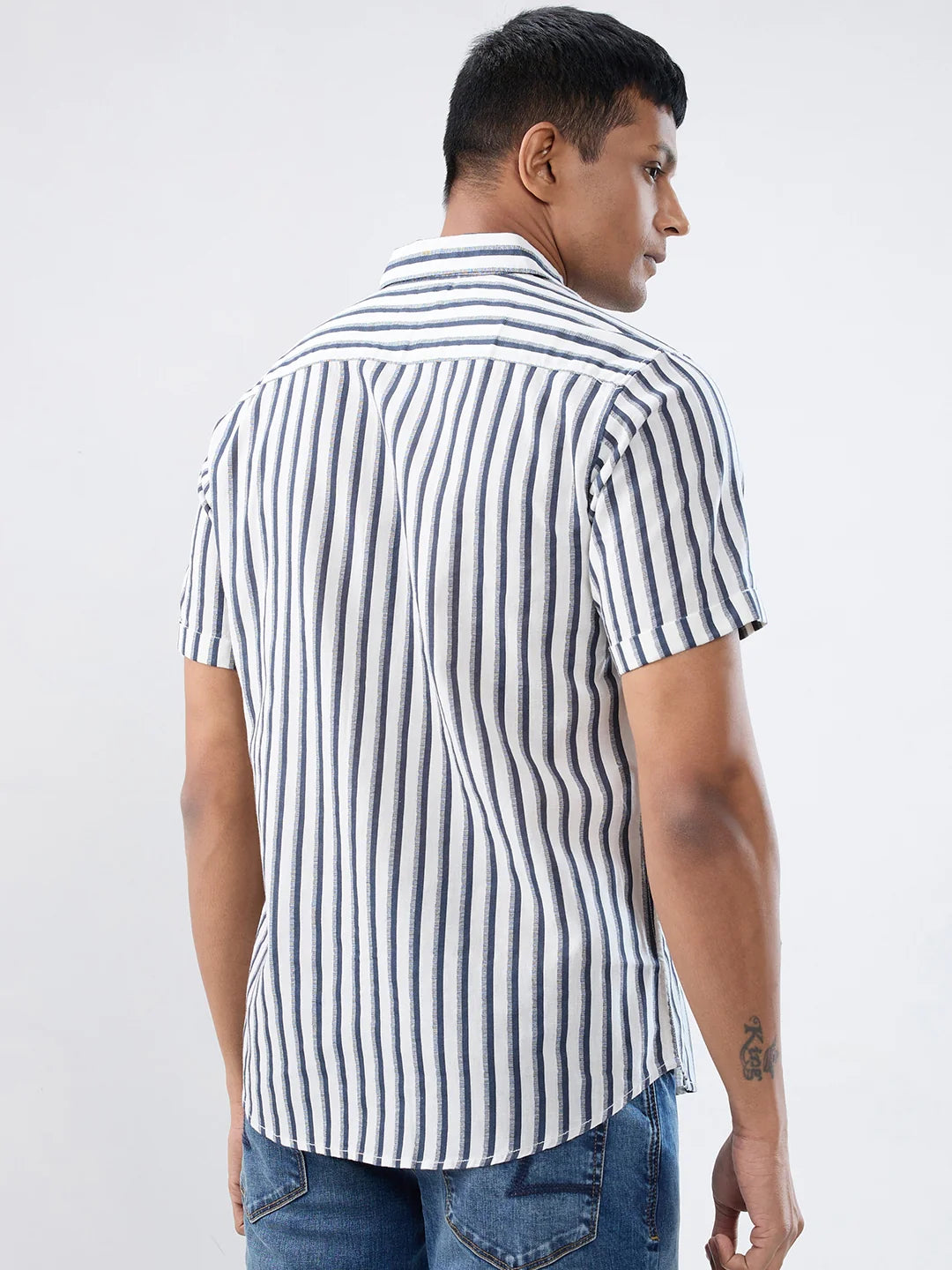 Men Shirt Stripe Navy Blue Regular Fit