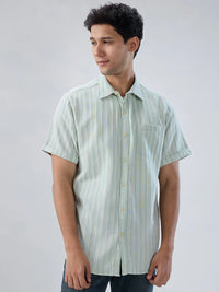 Men Shirt Stripe Green Regular Fit