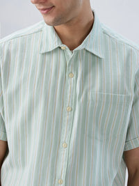 Men Shirt Stripe Green Regular Fit