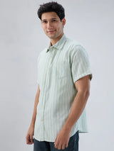 Men Shirt Stripe Green Regular Fit