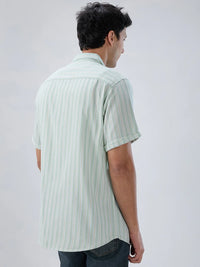 Men Shirt Stripe Green Regular Fit