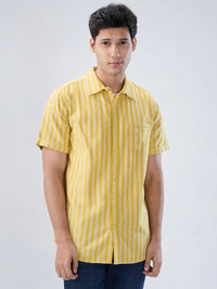 Men Shirt Stripe Yellow Regular Fit