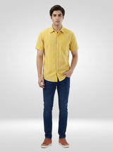 Men Shirt Stripe Yellow Regular Fit