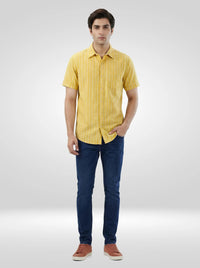 Men Shirt Stripe Yellow Regular Fit