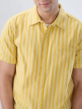 Men Shirt Stripe Yellow Regular Fit