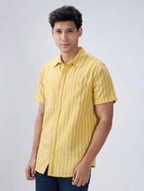 Men Shirt Stripe Yellow Regular Fit