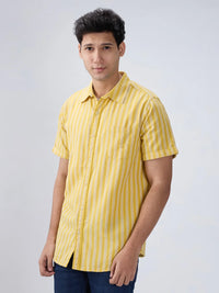 Men Shirt Stripe Yellow Regular Fit