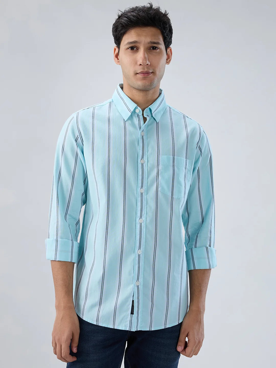 Men Shirt Stripe Blue Regular Fit