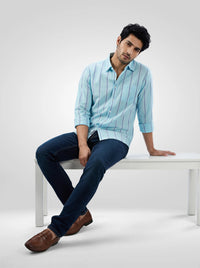 Men Shirt Stripe Blue Regular Fit