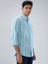 Men Shirt Stripe Blue Regular Fit