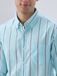 Men Shirt Stripe Blue Regular Fit