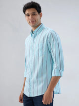 Men Shirt Stripe Blue Regular Fit
